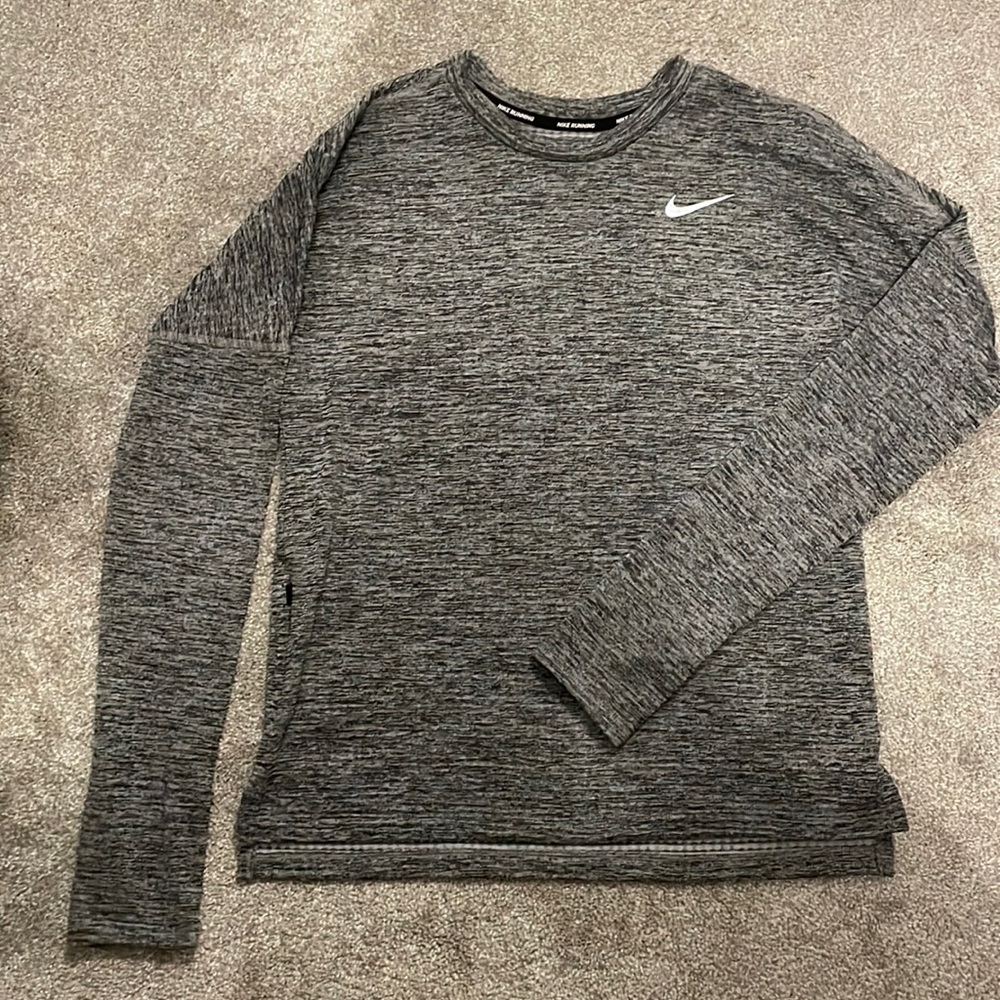 Nike Dri Fit Small Grey Long Sleeve Top with thumb holes and pocket